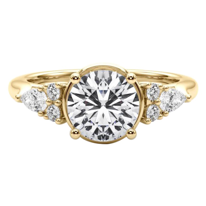 GIA 1.2ct Anillo de diamantes de oro amarillo en racimo de flores con bisel redondo de 1.2ct