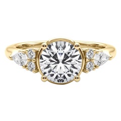 GIA 1.2ct Round Bezel Cluster Flower Basket Set Yellow Gold Diamond Ring