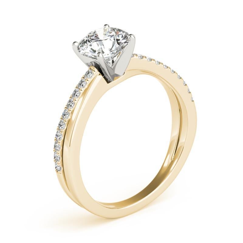 Donna GIA 1.2ct Anello con diamante rotondo incrociato a doppia banda in oro giallo in vendita