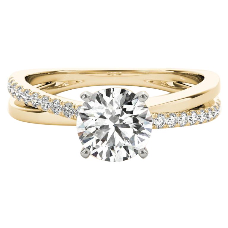 GIA 1.2ct Anello con diamante rotondo incrociato a doppia banda in oro giallo