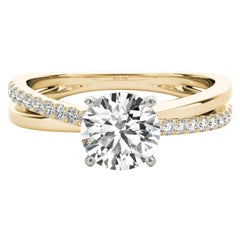 GIA 1.2ct Anello con diamante rotondo incrociato a doppia banda in oro giallo