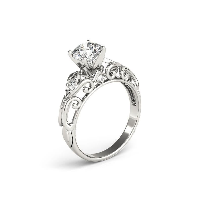 Donna GIA 1,2ct Anello con diamante rotondo in filigrana in oro bianco vintage in vendita