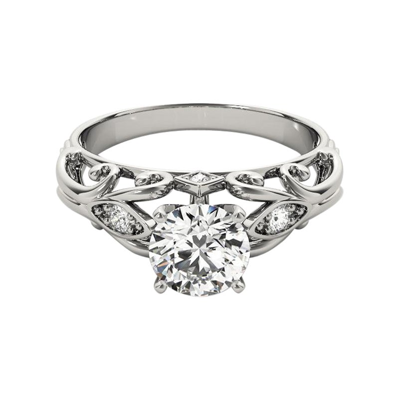 GIA 1,2ct Anello con diamante rotondo in filigrana in oro bianco vintage