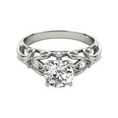 GIA 1,2ct Anello con diamante rotondo in filigrana in oro bianco vintage