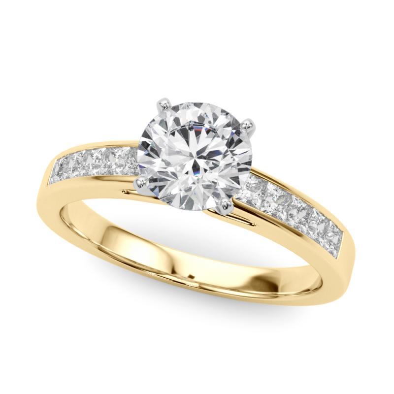 GIA 1,2ct Anello con diamante rotondo Princess Channel Solitaire Center in oro giallo In condizioni Nuovo in vendita a New York, NY