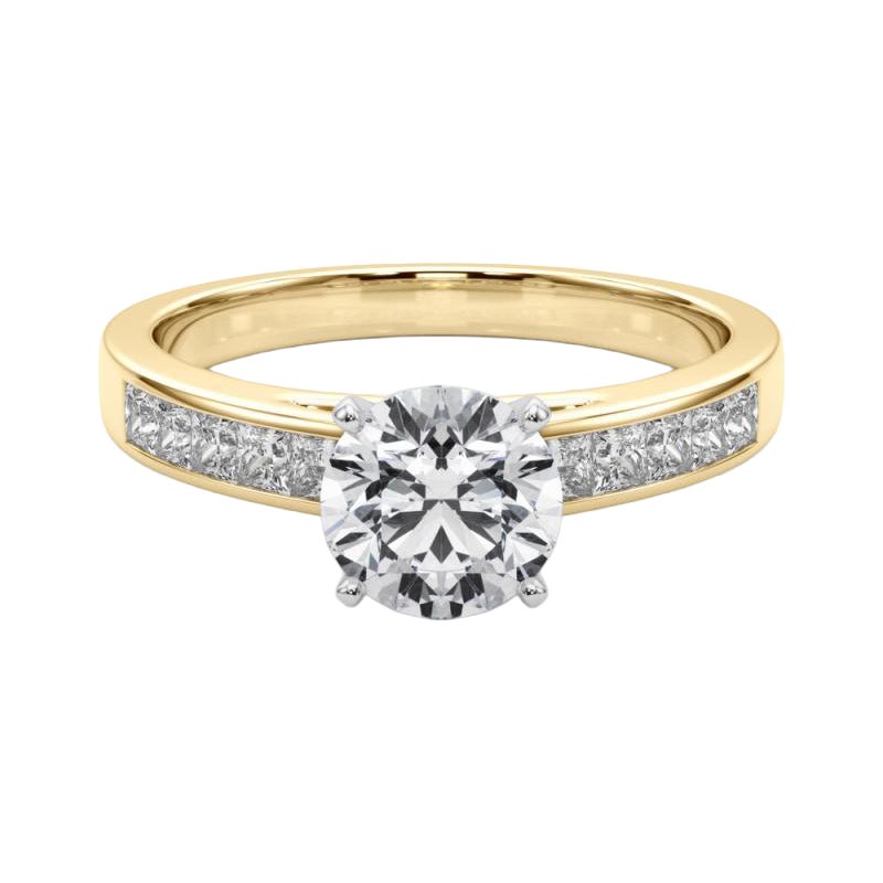 GIA 1.2ct Round Princess Channel Solitaire Center Yellow Gold Diamond Ring