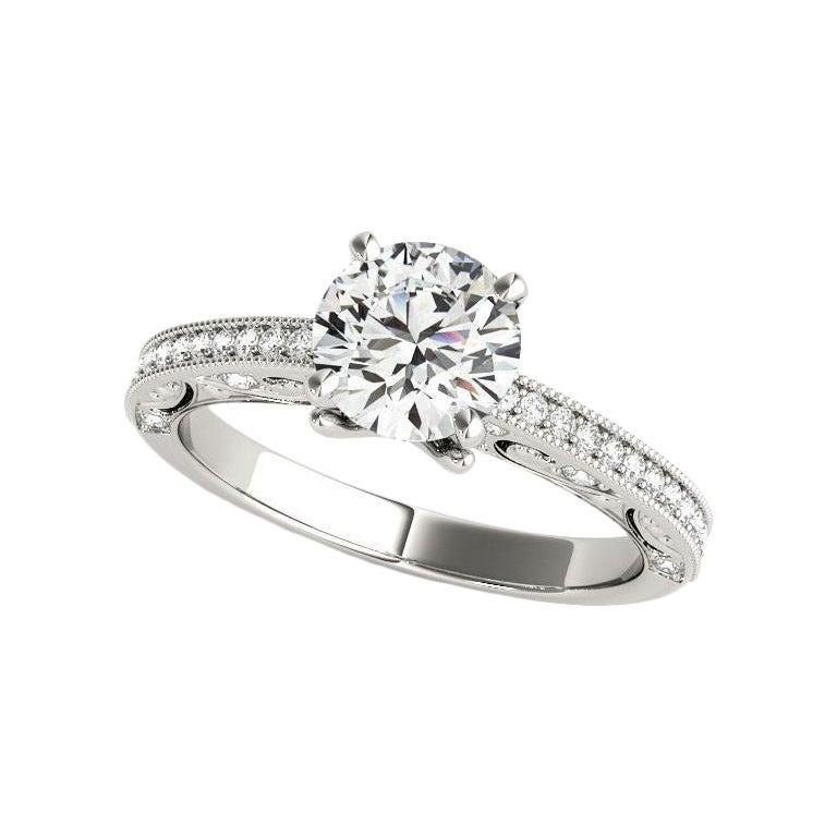 GIA 1,2ct Anello con diamante rotondo a spalla rialzata in oro bianco 18 carati