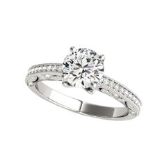 GIA 1,2ct Anello con diamante rotondo a spalla rialzata in oro bianco 18 carati