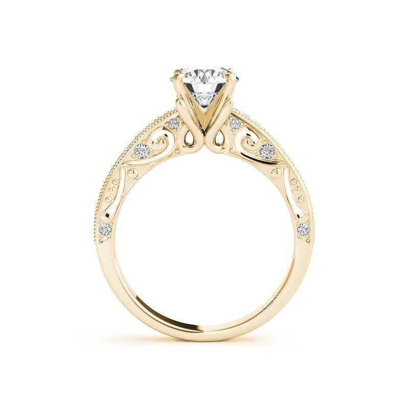 Taglio rotondo GIA 1,2ct Anello con diamante rotondo a spalla rialzata in oro giallo 18K in vendita