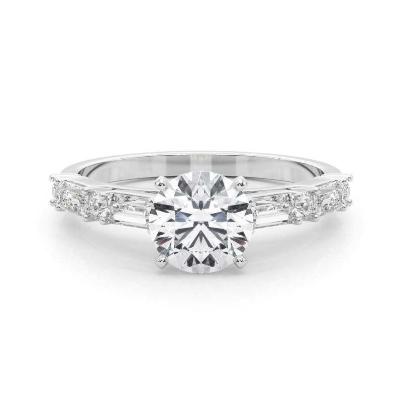 Taille ronde GIA 1.2ct Round Round & Baguette Channel Band  Bague en diamant en vente