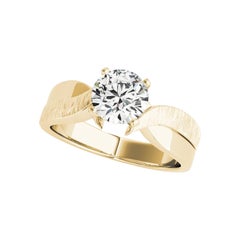 GIA Bague en or jaune brillant et brossé avec diamant solitaire rond de 1.2ct