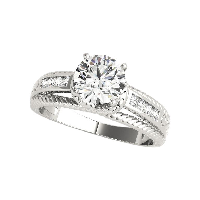GIA 1.2ct Round Solitaire & Channel Nautical Rope Diamond Ring For Sale