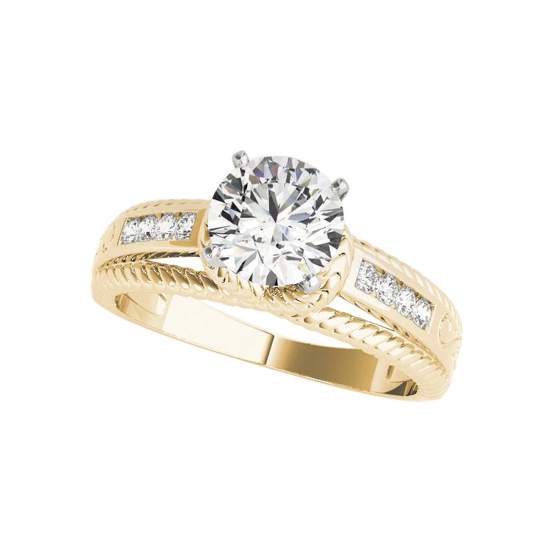 GIA 1.2ct Round Solitaire & Channel Nautical Rope Yellow Gold Diamond Ring