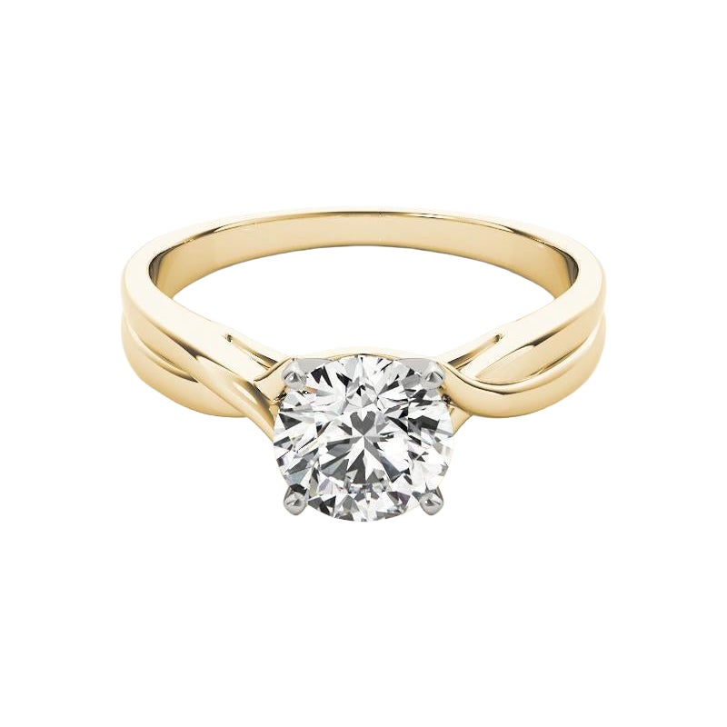 GIA Anello con diamante rotondo solitario da 1,2 carati con gambo ritorto in oro giallo