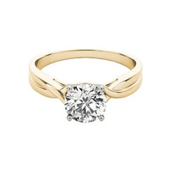 GIA Anello con diamante rotondo solitario da 1,2 carati con gambo ritorto in oro giallo