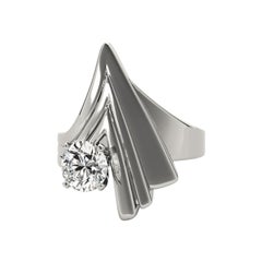 GIA 1,2ct Solitario rotondo Anello futuristico con diamante Chevron in oro bianco 18 carati