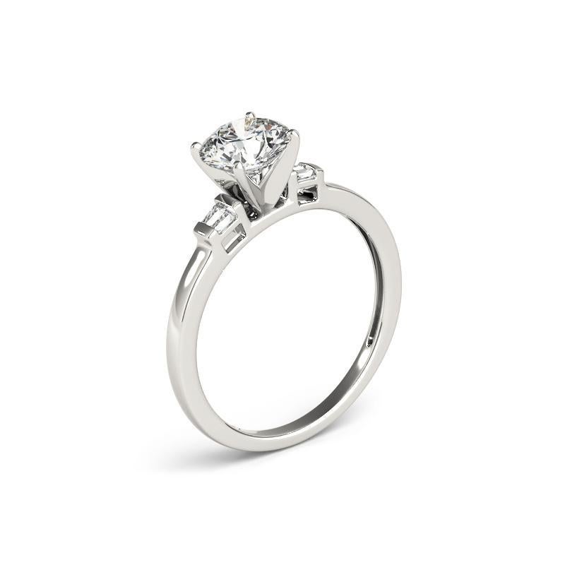 Donna GIA 1.2ct Round Solitaire & Invisible Baguette 18K White Gold Diamond Ring in vendita