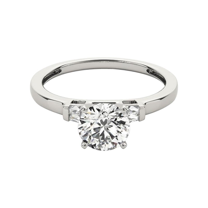 GIA 1.2ct Round Solitaire & Invisible Baguette 18K White Gold Diamond Ring