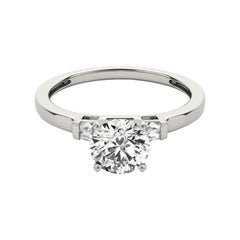 GIA 1.2ct Round Solitaire & Invisible Baguette 18K White Gold Diamond Ring