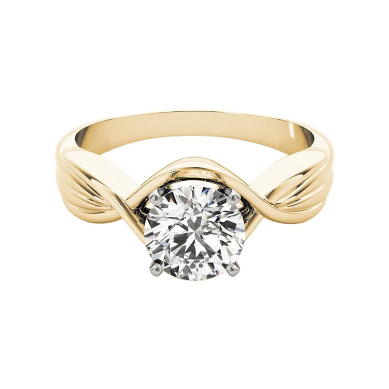 GIA 1,2ct Anello solitario rotondo con nodo d'amore a fascia in oro giallo con diamante