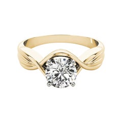GIA 1,2ct Anello solitario rotondo con nodo d'amore a fascia in oro giallo con diamante