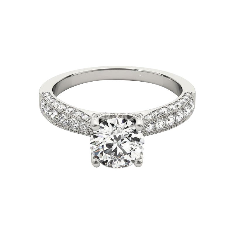 GIA 1,2ct Solitario rotondo e Pave Chevron Set  Anello con diamante