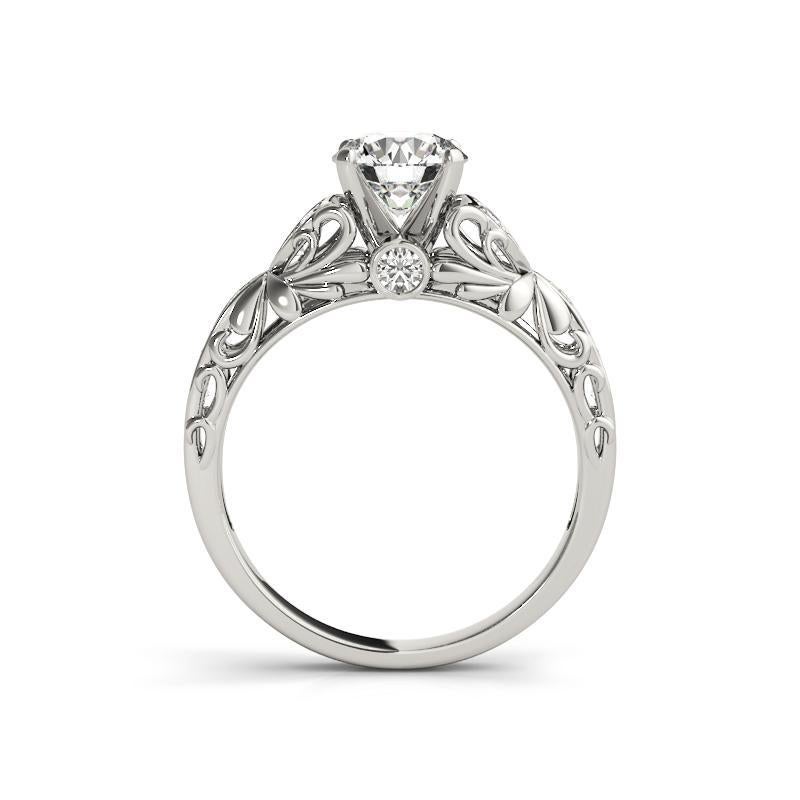 Taglio rotondo GIA 1,2ct Solitario rotondo e pietra laterale Anello di diamanti a fiore in filigrana in vendita