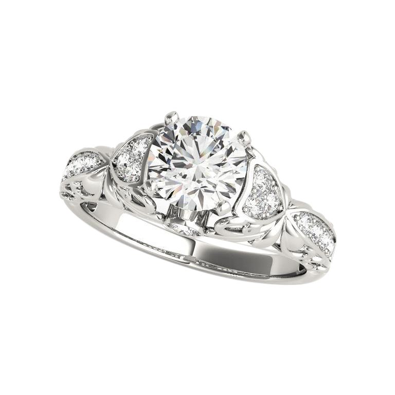 GIA 1,2ct Solitario rotondo e pietra laterale Anello di diamanti a fiore in filigrana