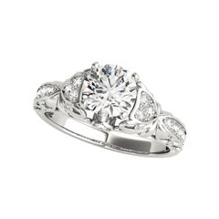GIA 1,2ct Solitario rotondo e pietra laterale Anello di diamanti a fiore in filigrana