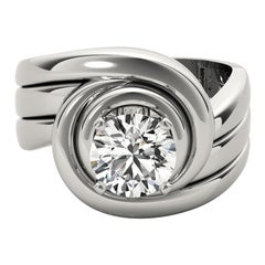 GIA 1.2ct Round Solitaire Swirl Scalloped Band  Diamond Ring