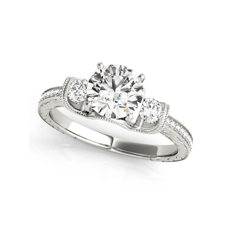 Taglio rotondo GIA 1,2ct Anello con diamante rotondo a tre pietre inciso su canale in oro bianco 18 carati in vendita