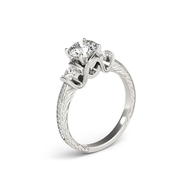 Donna GIA 1,2ct Anello con diamante rotondo a tre pietre inciso su canale in oro bianco 18 carati in vendita