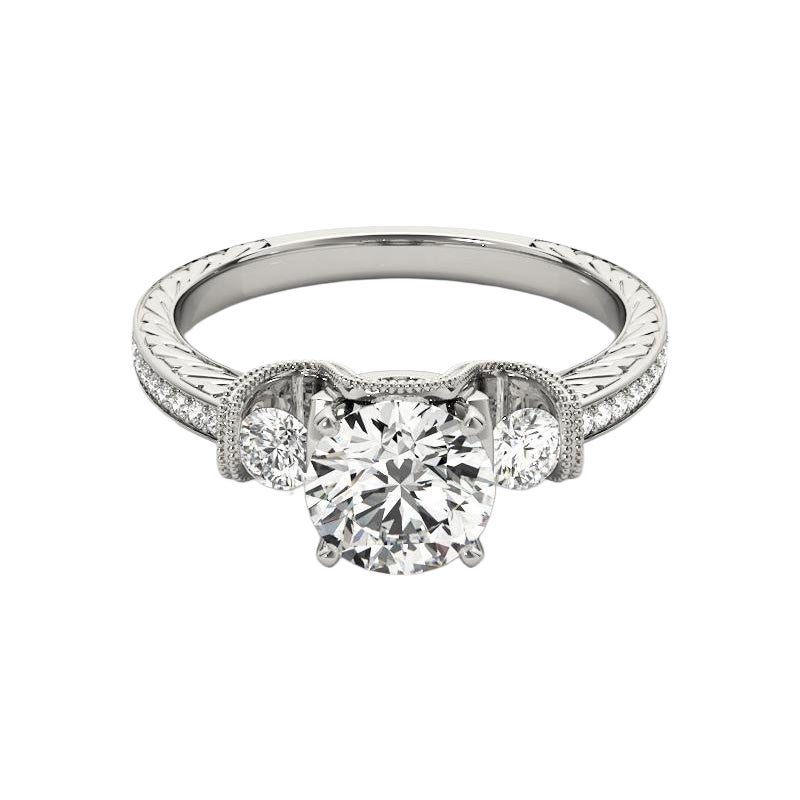 GIA 1,2ct Anello con diamante rotondo a tre pietre inciso su canale in oro bianco 18 carati
