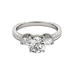 GIA 1,2ct Anello con diamante rotondo a tre pietre inciso su canale in oro bianco 18 carati