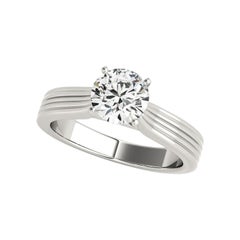 GIA 1.2ct Round Timeless Solitaire & Ribbed Band White Gold Diamond Ring