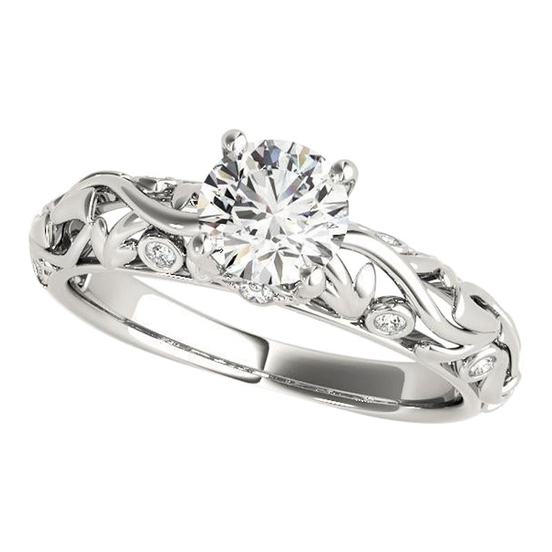 GIA 1.2ct Round Vintage Filigree Trellis Vine 18K White Gold Diamond Ring
