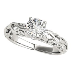 GIA 1.2ct Round Vintage Filigree Trellis Vine 18K White Gold Diamond Ring