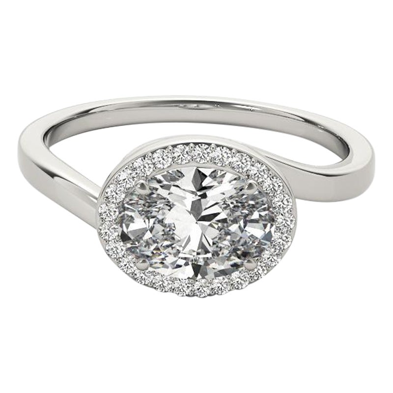 GIA 1.3 Carati Est-Ovest Ovale aureolato Bypass curvo  Anello con diamante