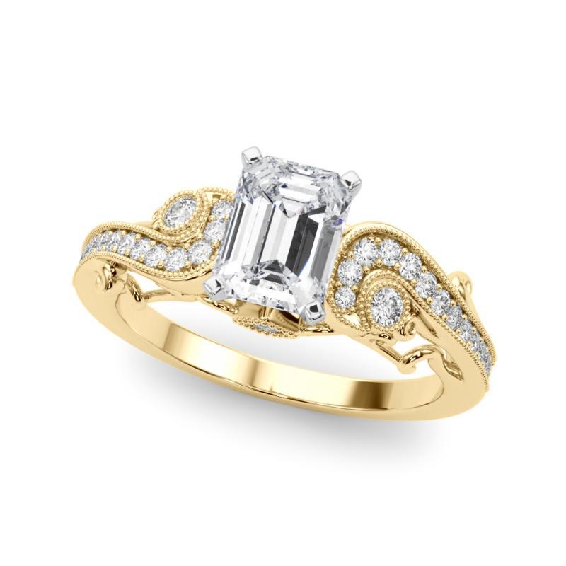 GIA 1,3 Karat Smaragd Drei-Stein gebogene Bypass 18K Gelbgold Diamant Ring (Smaragdschliff) im Angebot