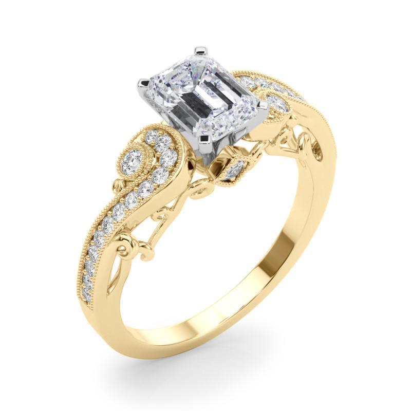 GIA 1,3 Karat Smaragd Drei-Stein gebogene Bypass 18K Gelbgold Diamant Ring Damen im Angebot