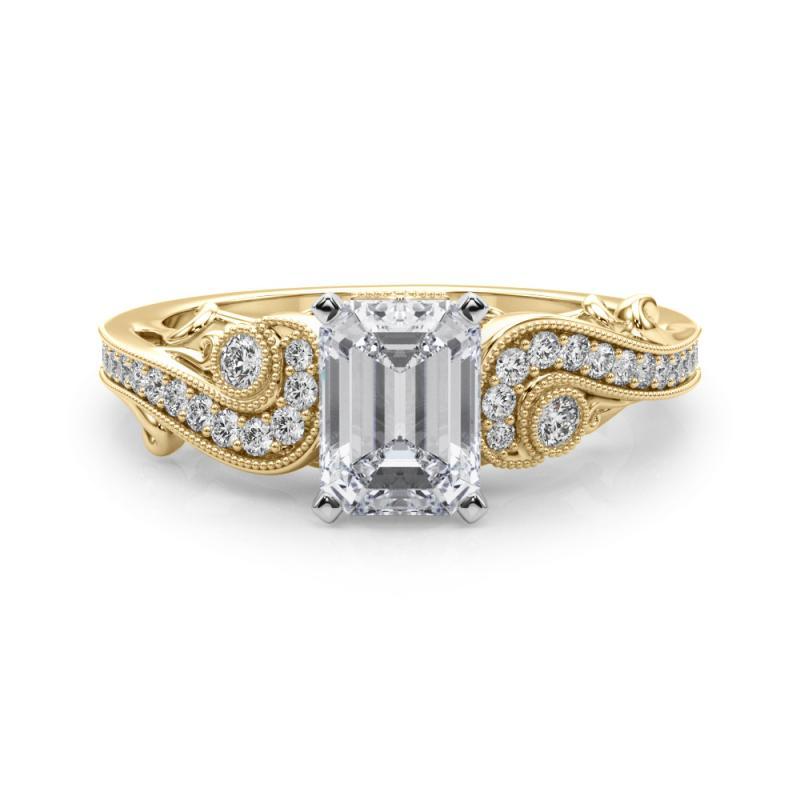 GIA 1,3 Karat Smaragd Drei-Stein gebogene Bypass 18K Gelbgold Diamant Ring