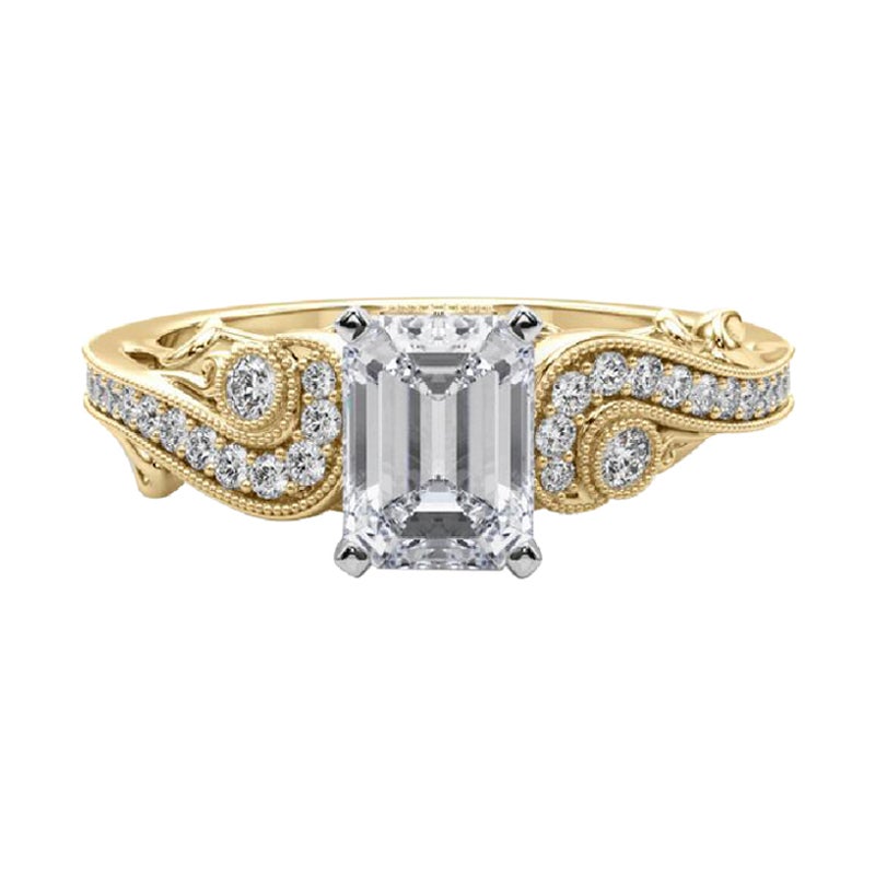 GIA 1,3 Carati Smeraldo a Tre Pietre Bypass Curvo Anello con Diamante in Oro Giallo 18K