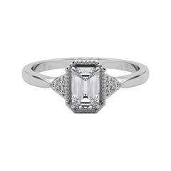GIA 1.3 Carat Milgrain Emerald Geometric Bezel 18K White Gold Diamond Ring