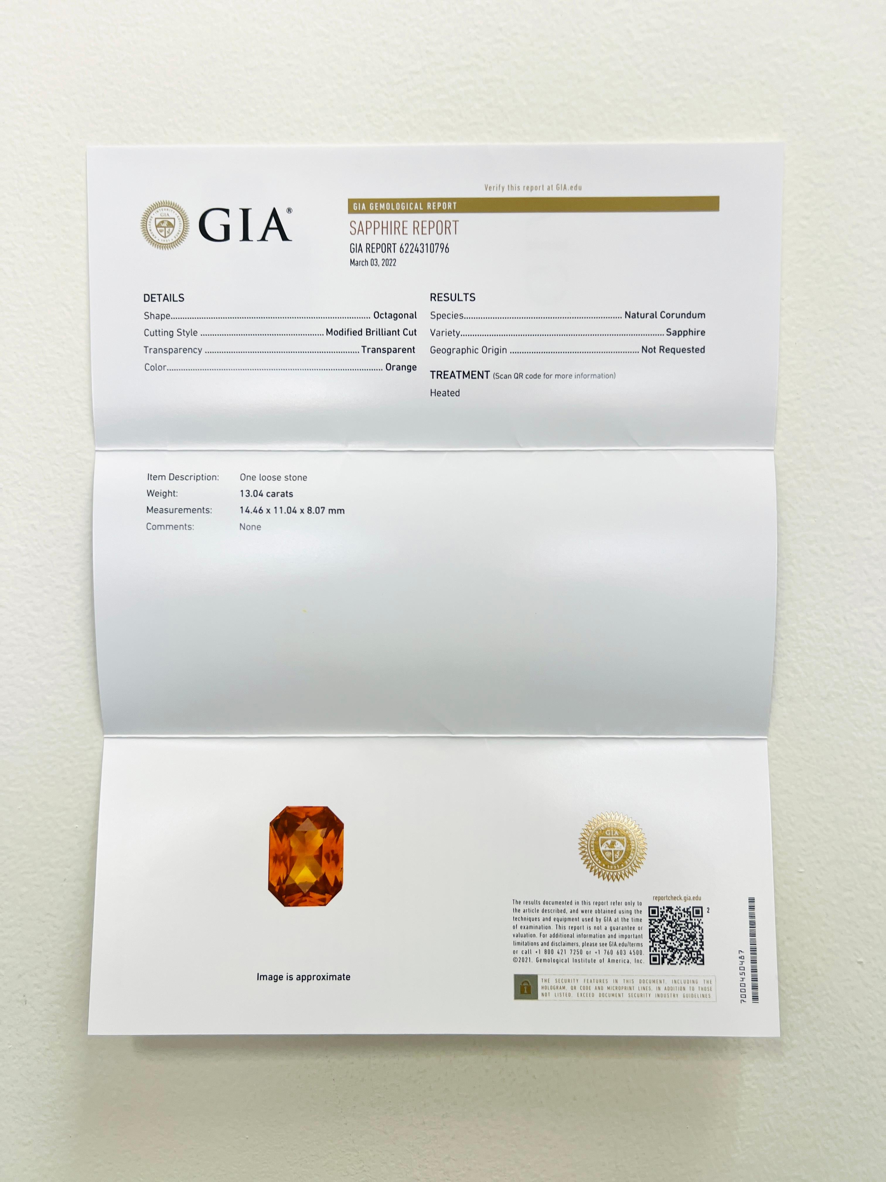 GIA 13 Karat Achteckiger Ring mit orangefarbenem Saphir aus 18 Karat Gold und schwarzem Rhodium im Angebot 4