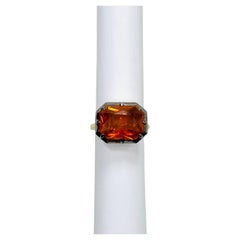 GIA Anillo octogonal de zafiro naranja de 13 quilates en oro de 18 quilates y rodio negro