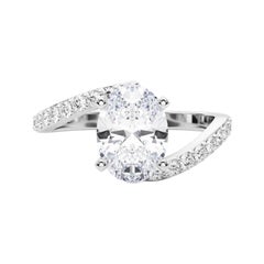 GIA 1.3 Carati Ovale Curvo Bypass Pave Shank  Anello con diamante