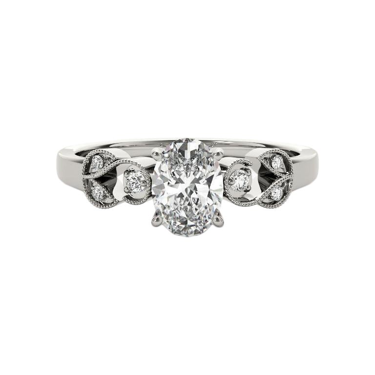 GIA 1,3 Karat Oval Formal Garden Leaf Trellis 18K Weißgold Diamantring