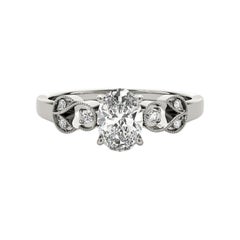 GIA 1.3 Carat Oval Formal Garden Leaf Trellis 18K White Gold Diamond Ring