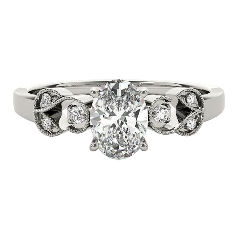 GIA 1,3 Karat Oval Formal Garden Leaf Trellis 18K Weißgold Diamantring