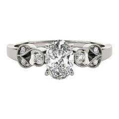 GIA 1,3 Karat Oval Formal Garden Leaf Trellis 18K Weißgold Diamantring